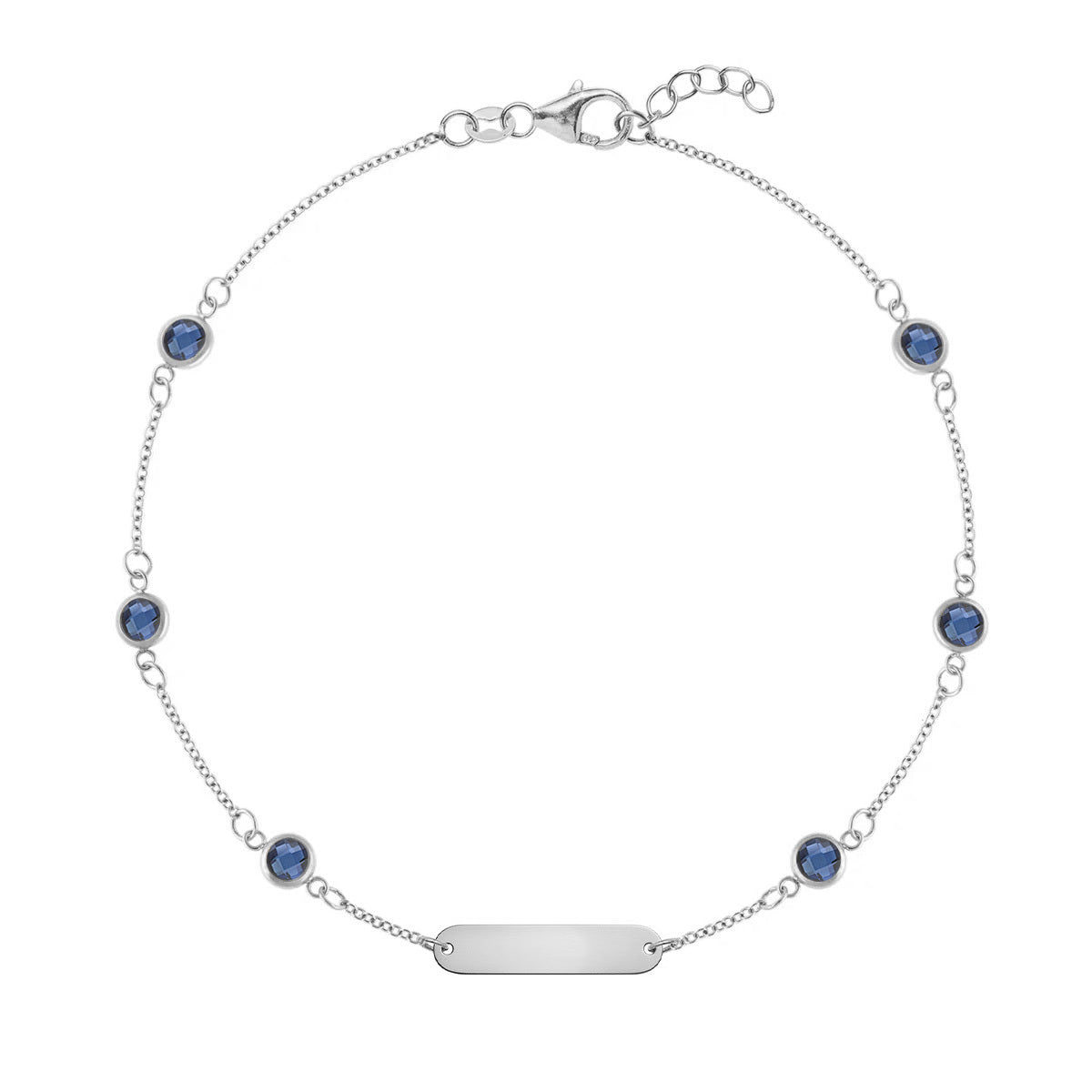 1 Nameplate & 6 Petite Sapphire Bracelet in 14k Gold (September)