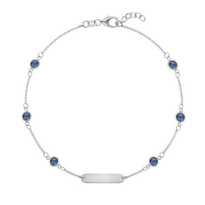 1 Nameplate & 6 Petite Sapphire Bracelet in 14k Gold (September)