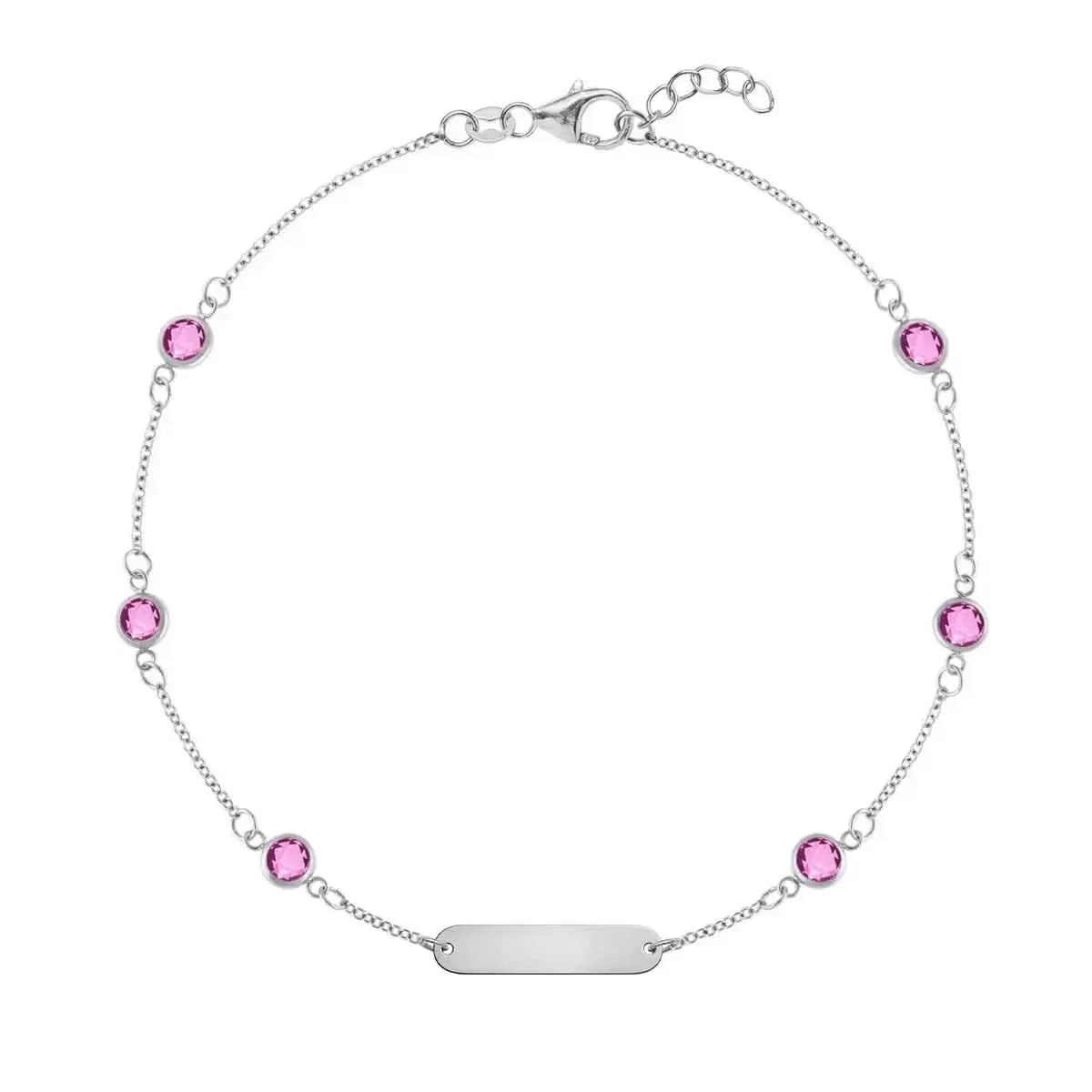1 Nameplate & 6 Petite Pink Sapphire Bracelet in 14k Gold (October)