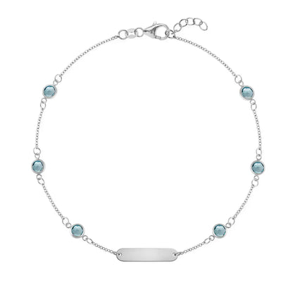 1 Nameplate & 6 Petite Nantucket Blue Topaz Bracelet in 14k Gold (December)