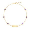 1 Nameplate & 6 Petite Amethyst Bracelet in 14k Gold (February)