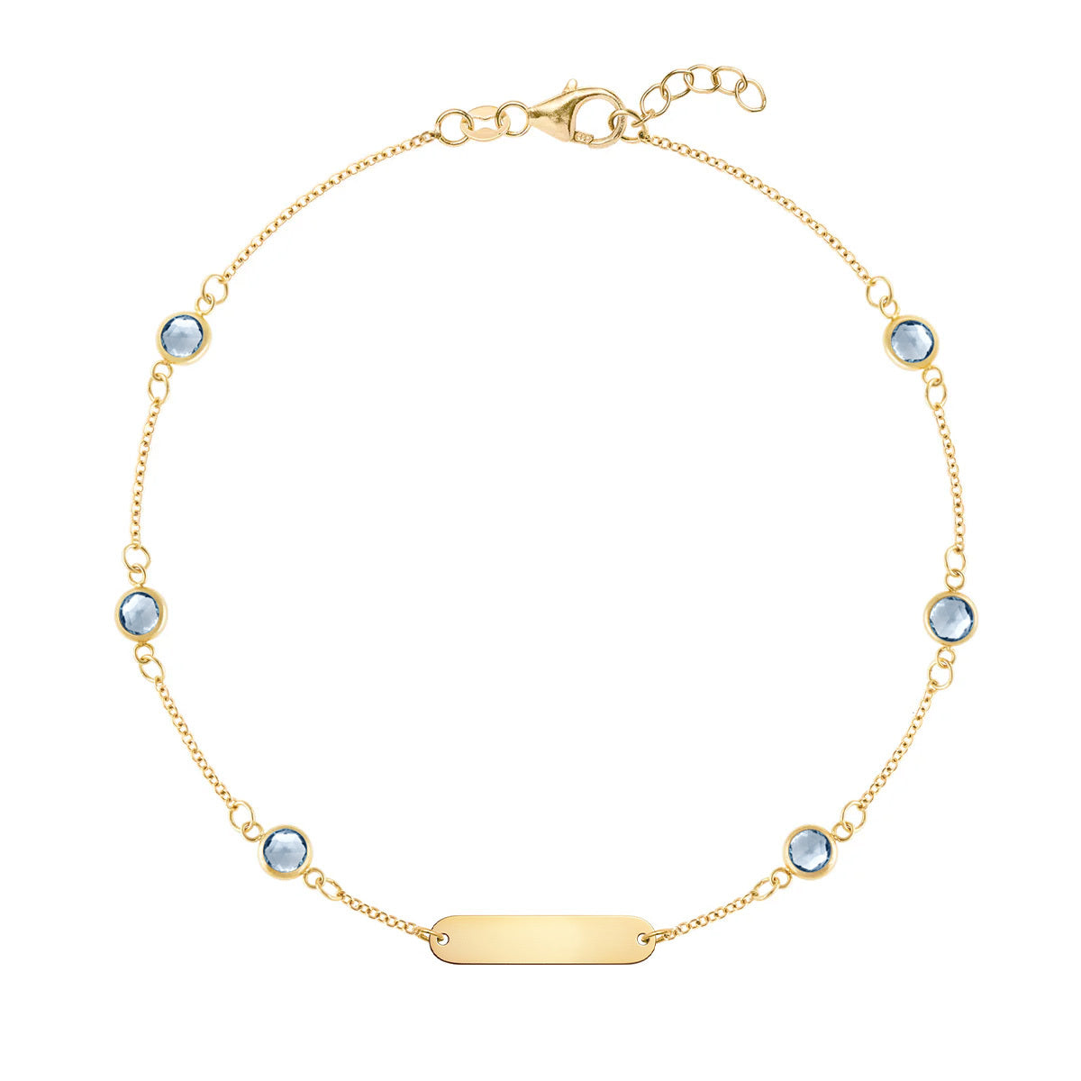 1 Nameplate & 6 Petite Aquamarine Bracelet in 14k Gold (March)