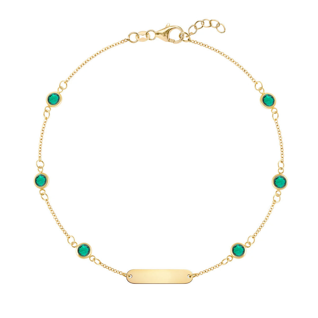 1 Nameplate & 6 Petite Emerald Bracelet in 14k Gold (May)