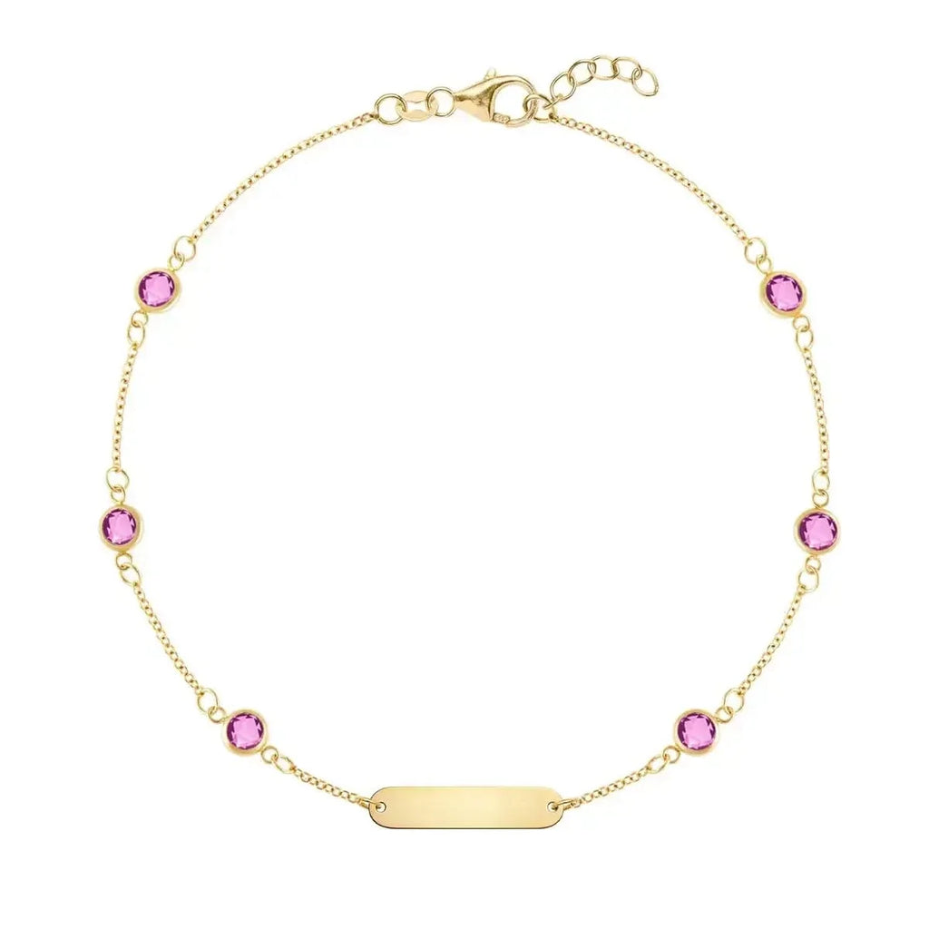 1 Nameplate & 6 Petite Pink Sapphire Bracelet in 14k Gold (October)