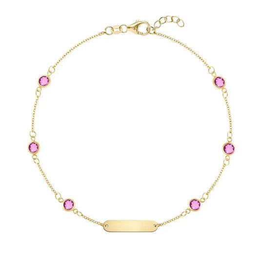 1 Nameplate & 6 Petite Pink Sapphire Bracelet in 14k Gold (October)