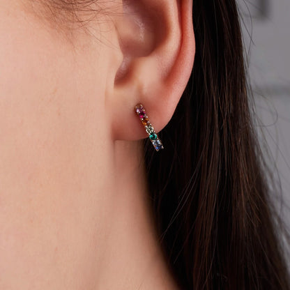 Rainbow Rosecliff Bar Necklace and Huggie Hoop Earrings Set in 14k Gold