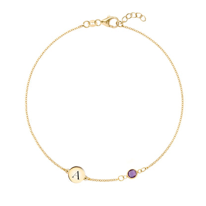 1 Letter & 1 Petite Amethyst Bracelet in 14k Gold (February)