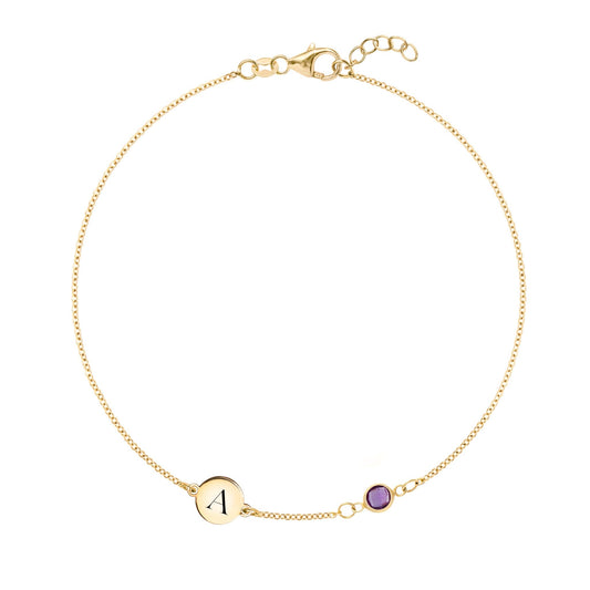 1 Letter & 1 Petite Amethyst Bracelet in 14k Gold (February)