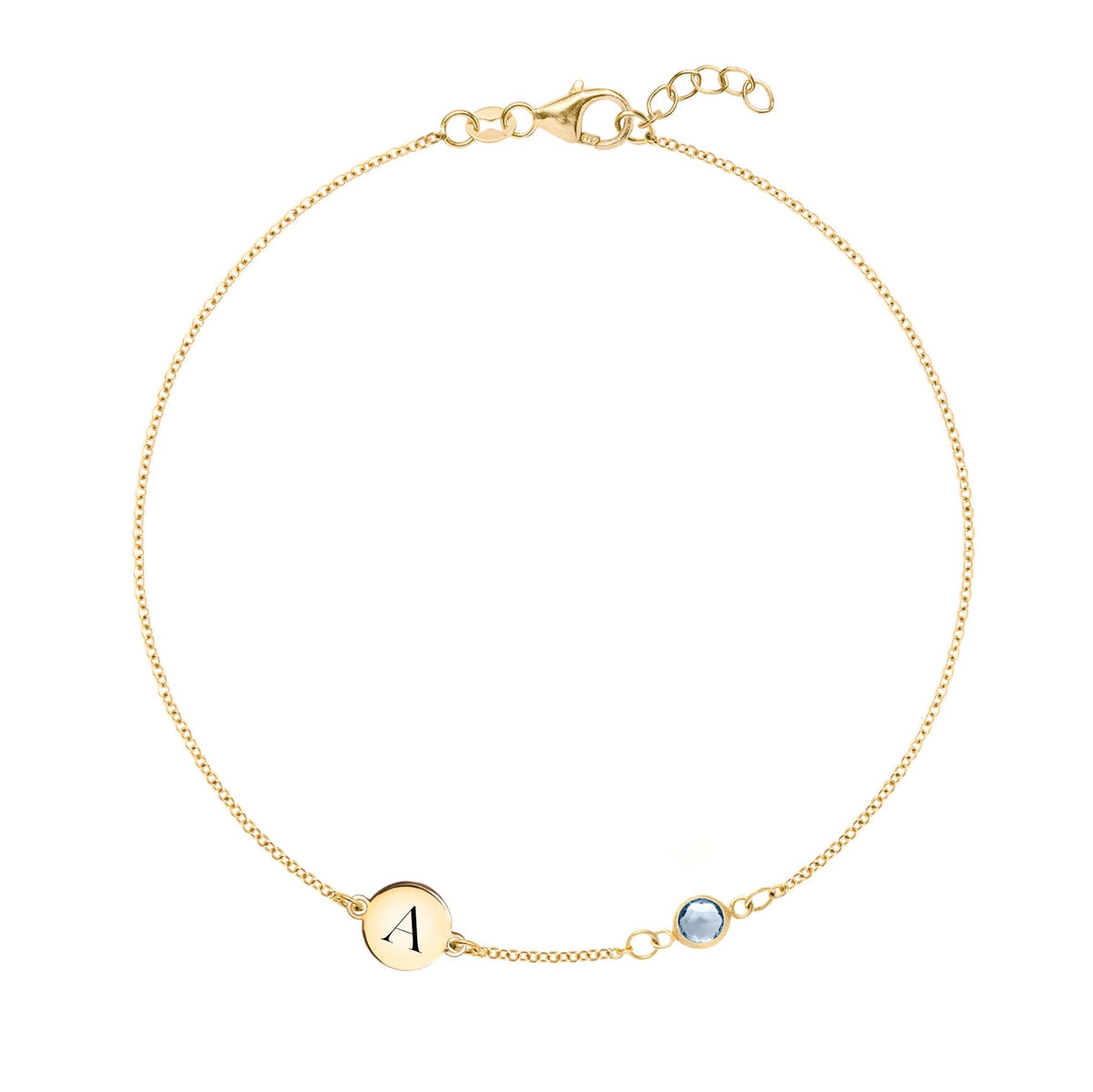 1 Letter & 1 Petite Aquamarine Bracelet in 14k Gold (March)