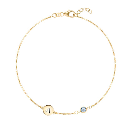 1 Letter & 1 Petite Aquamarine Bracelet in 14k Gold (March)
