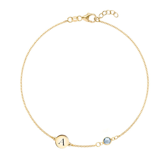 1 Letter & 1 Petite Aquamarine Bracelet in 14k Gold (March)