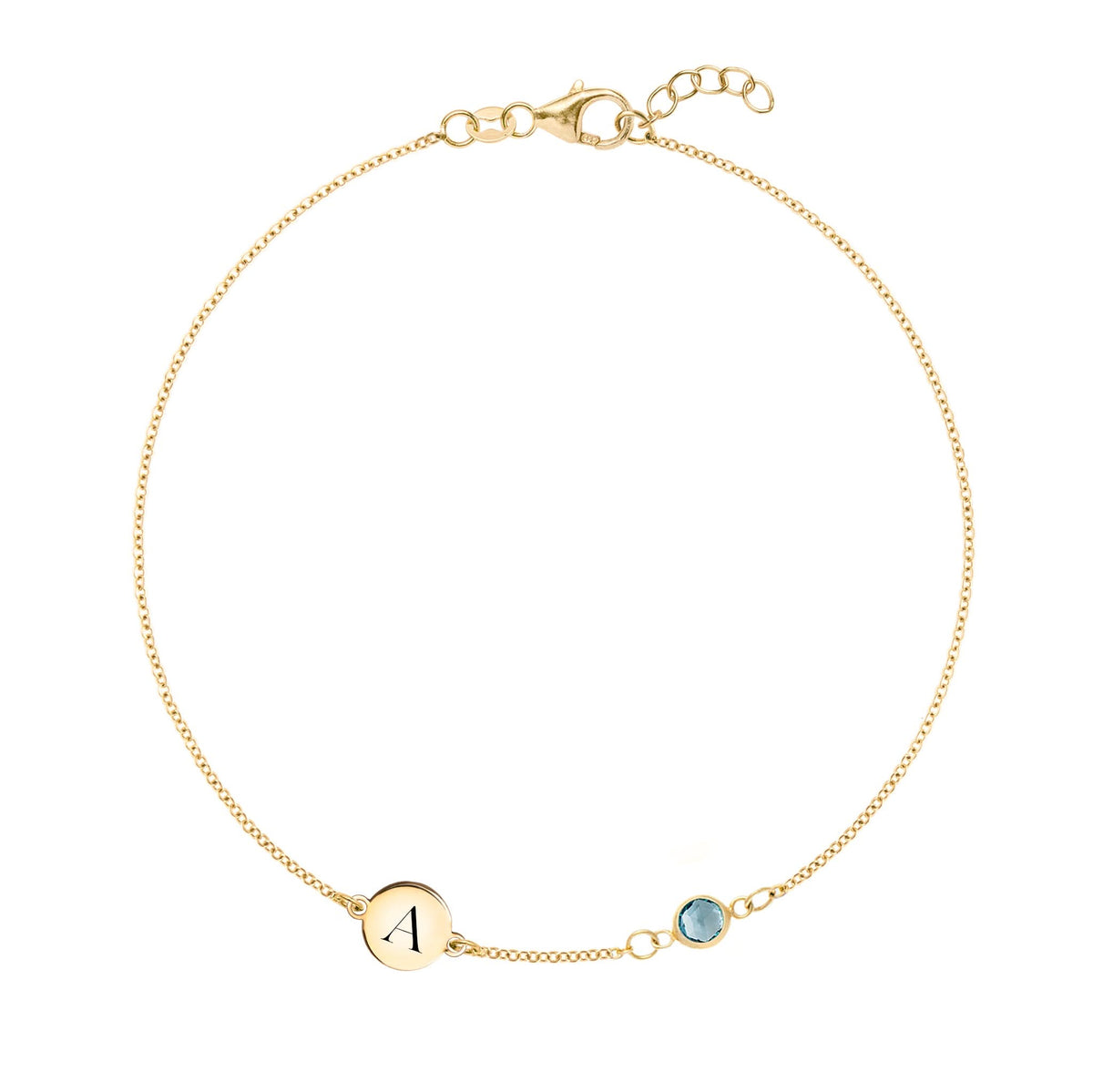 1 Letter & 1 Petite Nantucket Blue Topaz Bracelet in 14k Gold (December)