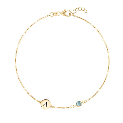 1 Letter & 1 Petite Nantucket Blue Topaz Bracelet in 14k Gold (December)