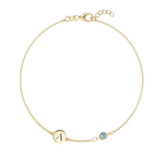 1 Letter & 1 Petite Nantucket Blue Topaz Bracelet in 14k Gold (December)