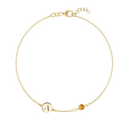 1 Letter & 1 Petite Citrine Bracelet in 14k Gold (November)