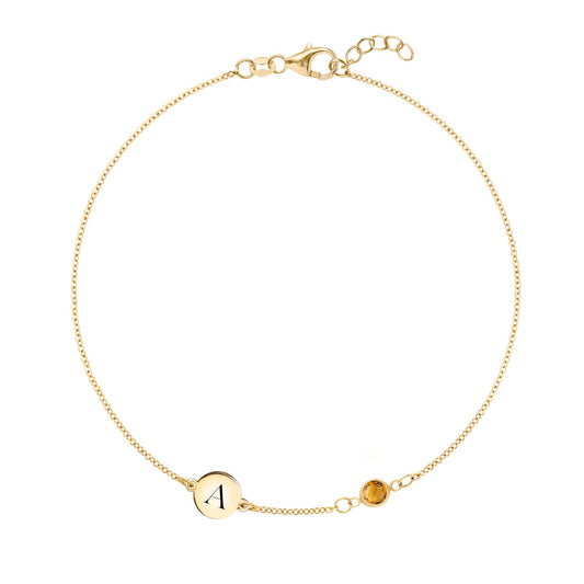 1 Letter & 1 Petite Citrine Bracelet in 14k Gold (November)
