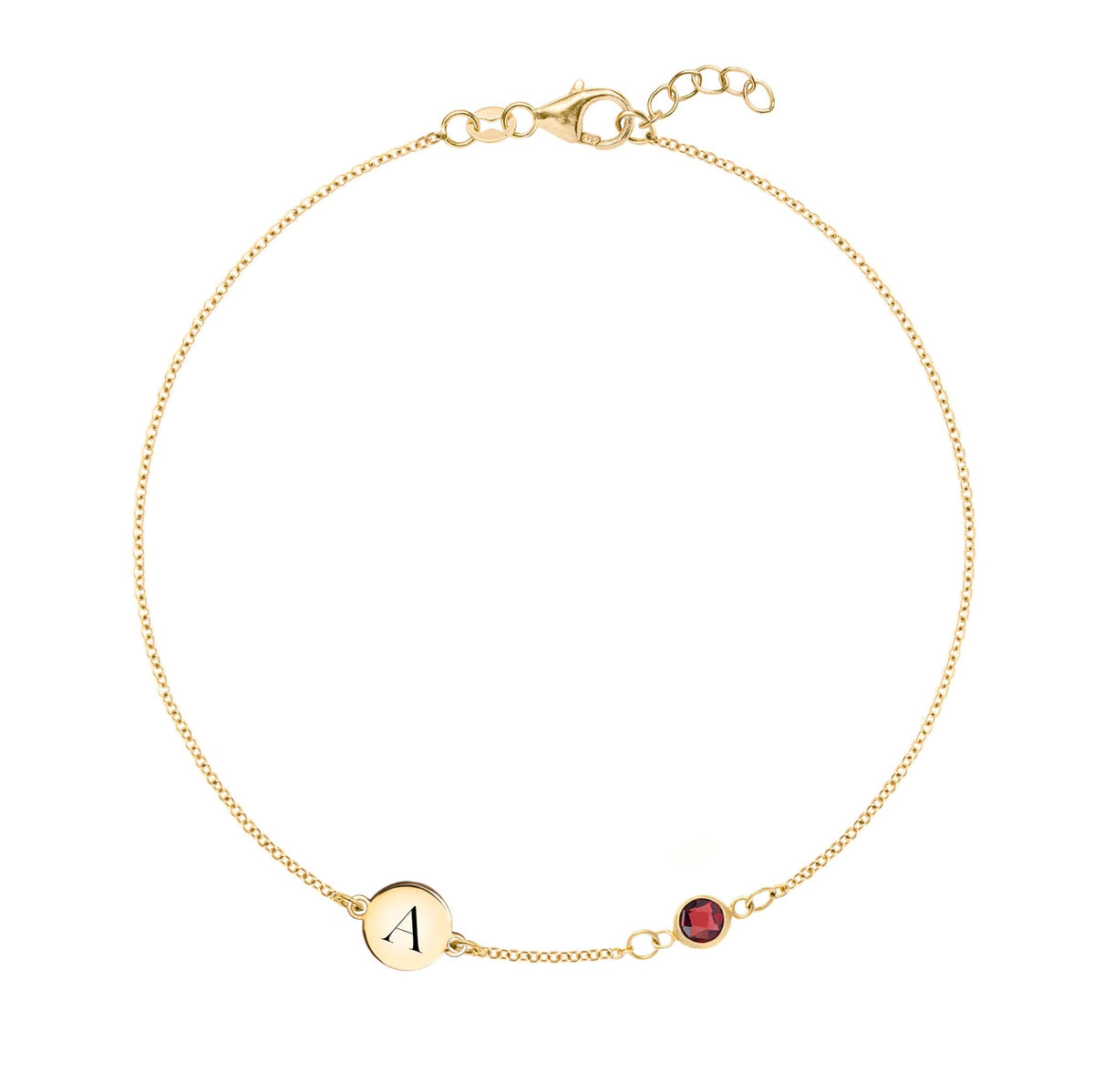 1 Letter & 1 Petite Garnet Bracelet in 14k Gold (January)