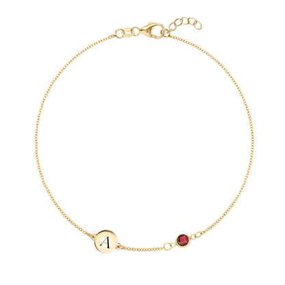 1 Letter & 1 Petite Garnet Bracelet in 14k Gold (January)