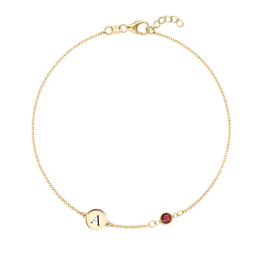 1 Letter & 1 Petite Garnet Bracelet in 14k Gold (January)