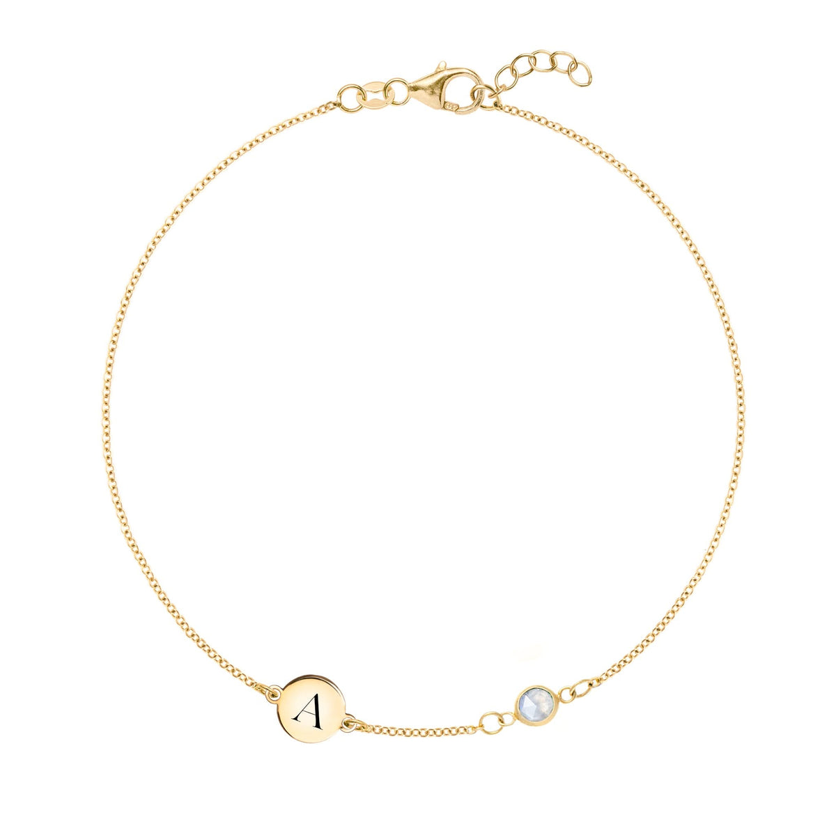 1 Letter & 1 Petite Moonstone Bracelet in 14k Gold (June)