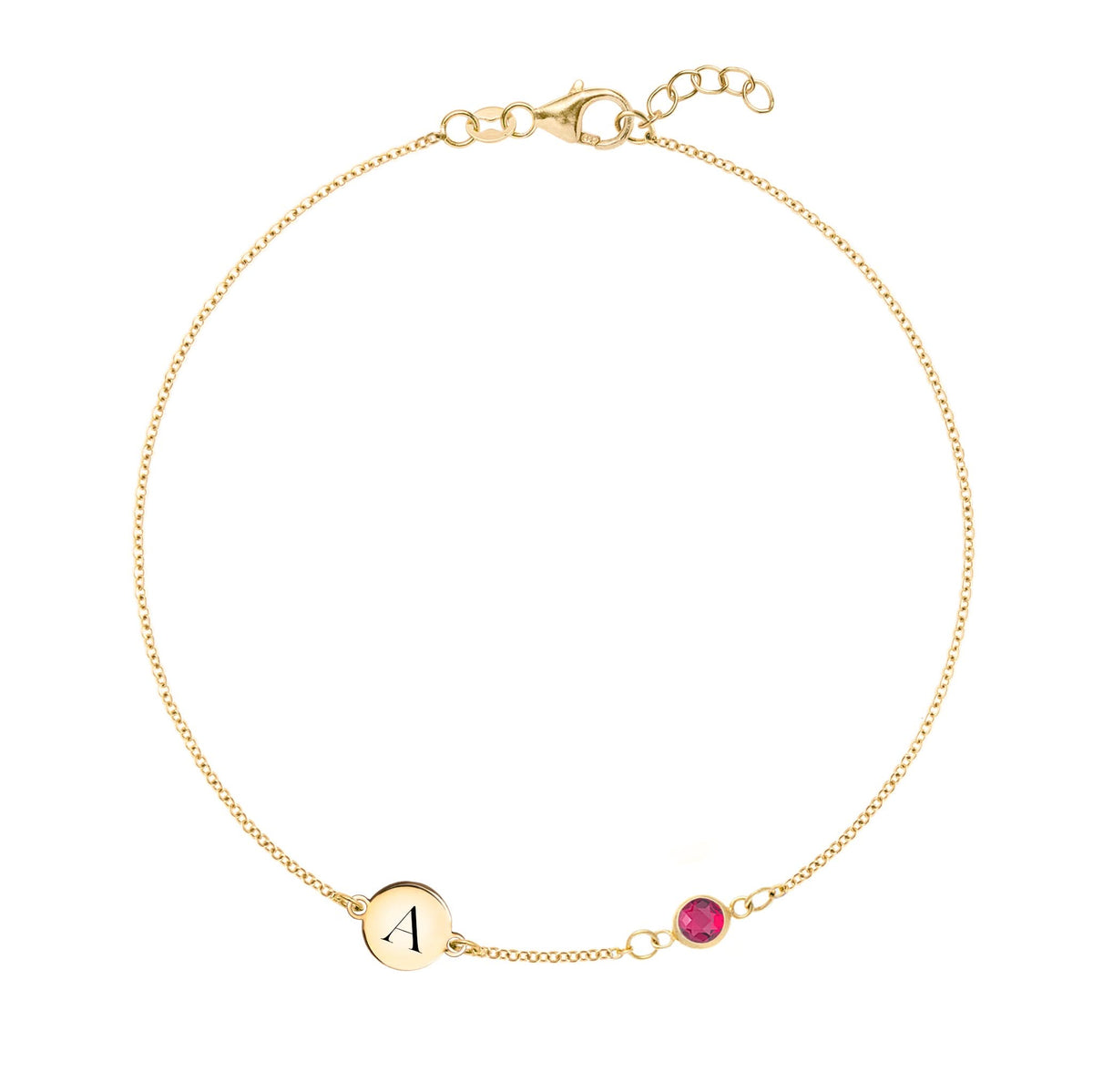 1 Letter & 1 Petite Ruby Bracelet in 14k Gold (July)