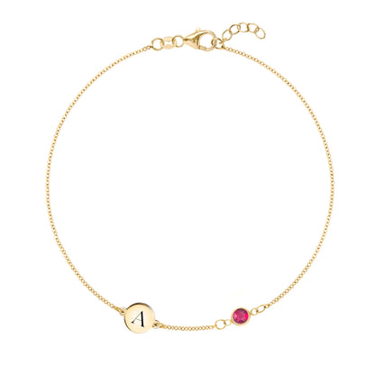 1 Letter & 1 Petite Ruby Bracelet in 14k Gold (July)
