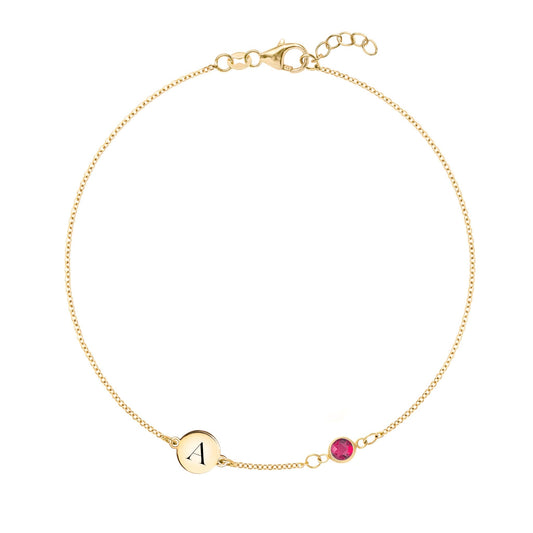 1 Letter & 1 Petite Ruby Bracelet in 14k Gold (July)