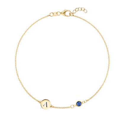 1 Letter & 1 Petite Sapphire Bracelet in 14k Gold (September)