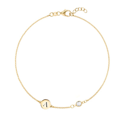 1 Letter & 1 Petite White Topaz Bracelet in 14k Gold (April)
