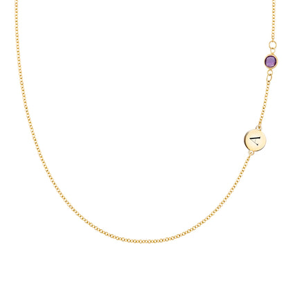1 Letter & 1 Petite Amethyst Necklace in 14k Gold (February)