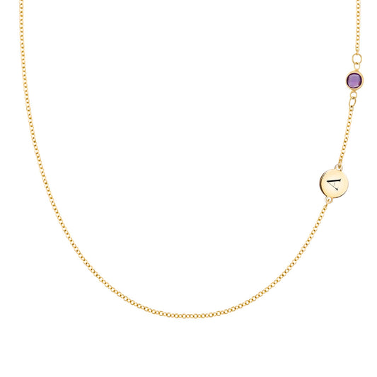 1 Letter & 1 Petite Amethyst Necklace in 14k Gold (February)