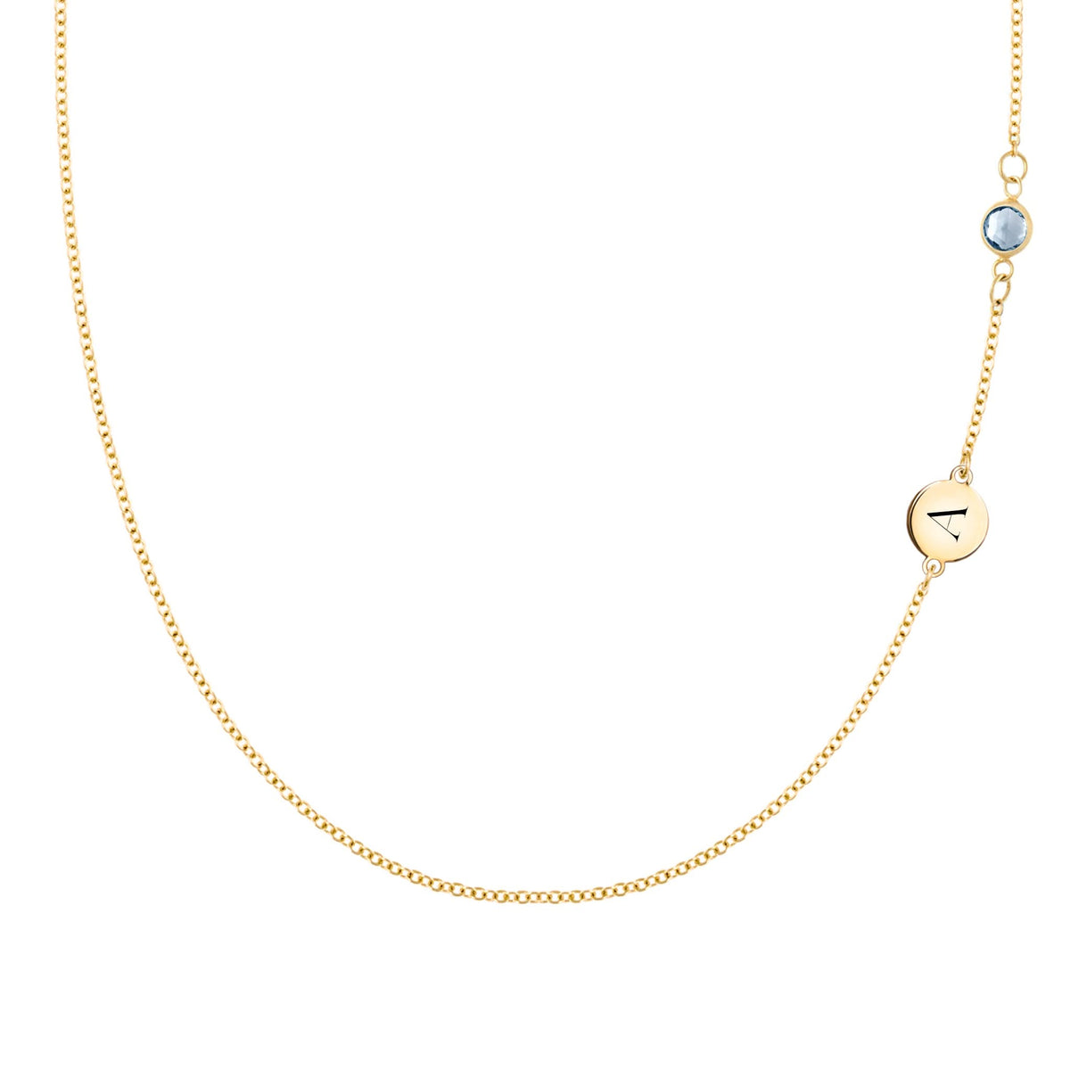 1 Letter & 1 Petite Aquamarine Necklace in 14k Gold (March)