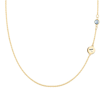 1 Letter & 1 Petite Aquamarine Necklace in 14k Gold (March)