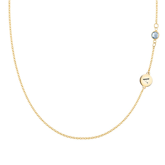 1 Letter & 1 Petite Aquamarine Necklace in 14k Gold (March)