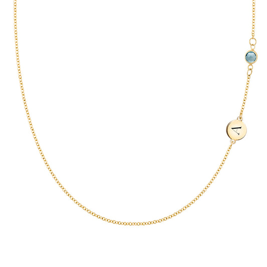 1 Letter & 1 Petite Nantucket Blue Topaz Necklace in 14k Gold (December)