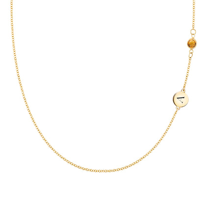 1 Letter & 1 Petite Citrine Necklace in 14k Gold (November)