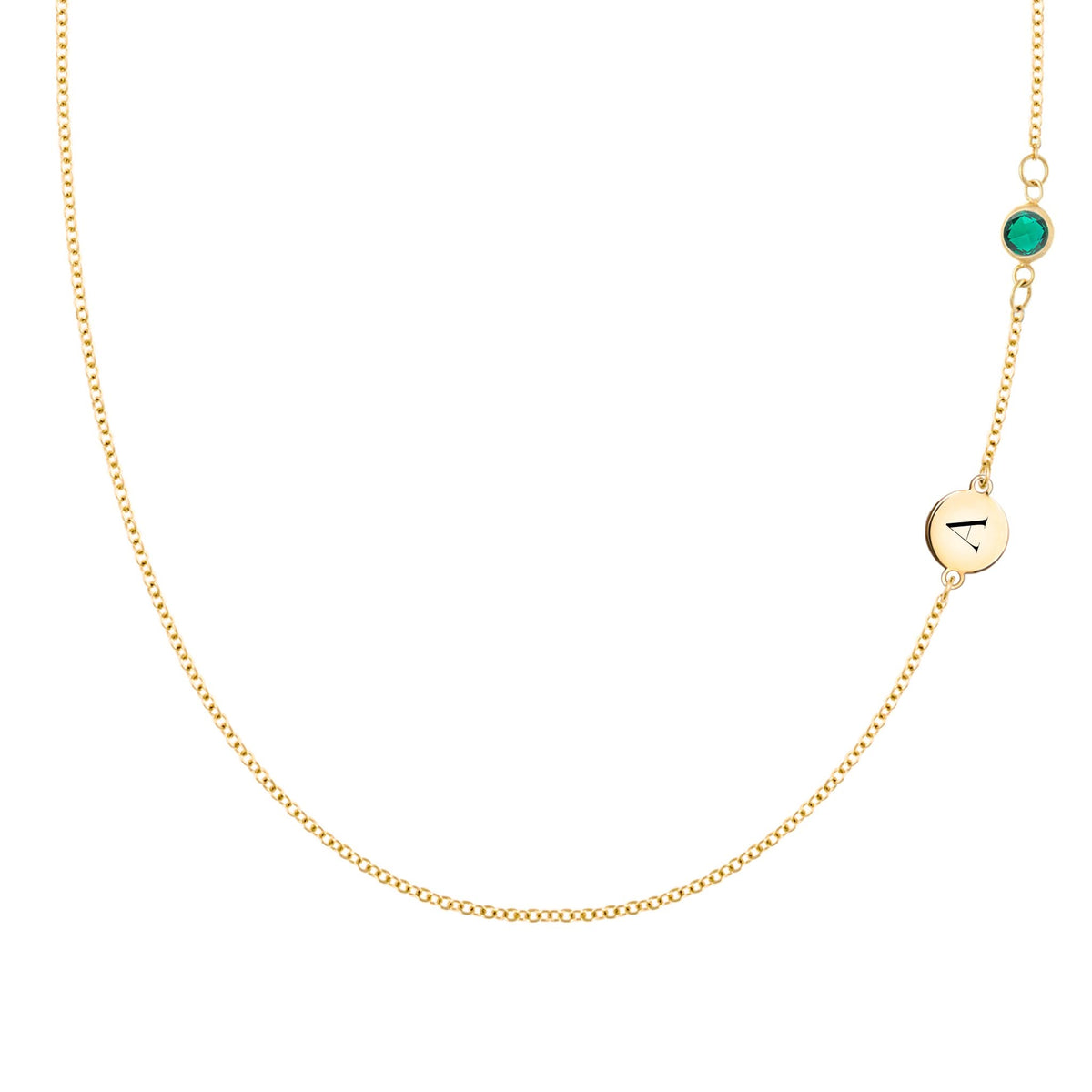 1 Letter & 1 Petite Emerald Necklace in 14k Gold (May)