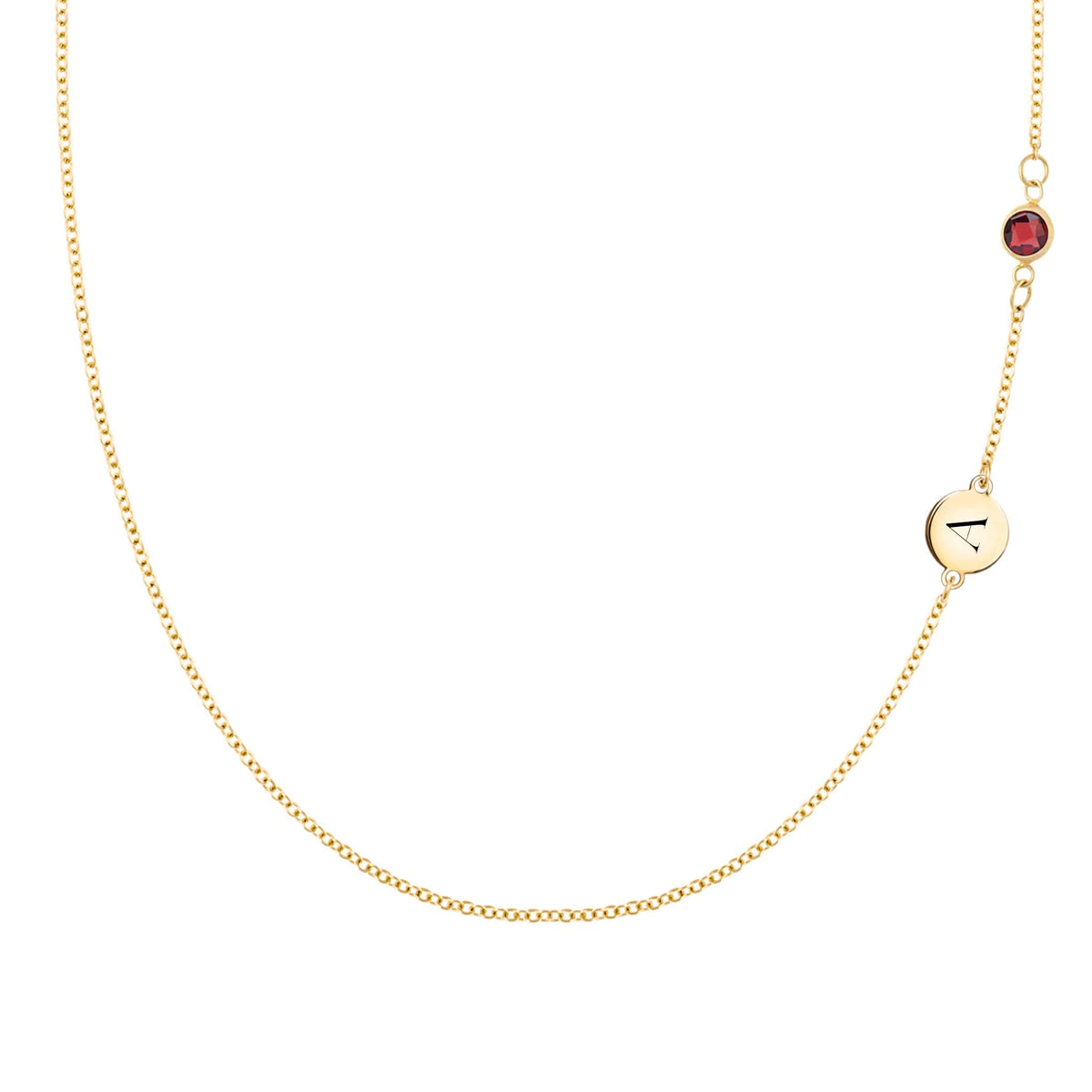 1 Letter & 1 Petite Garnet Necklace in 14k Gold (January)