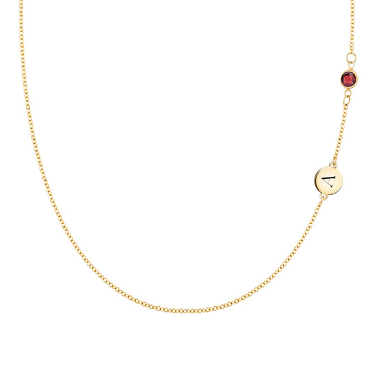 1 Letter & 1 Petite Garnet Necklace in 14k Gold (January)