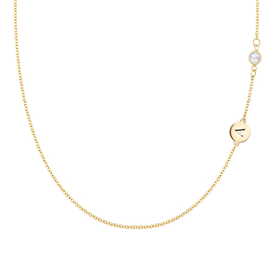 1 Letter & 1 Petite Moonstone Necklace in 14k Gold (June)