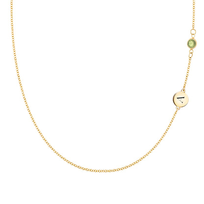 1 Letter & 1 Petite Peridot Necklace in 14k Gold (August)