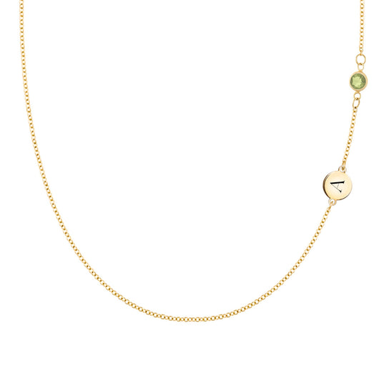 1 Letter & 1 Petite Peridot Necklace in 14k Gold (August)