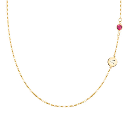 1 Letter & 1 Petite Ruby Necklace in 14k Gold (July)