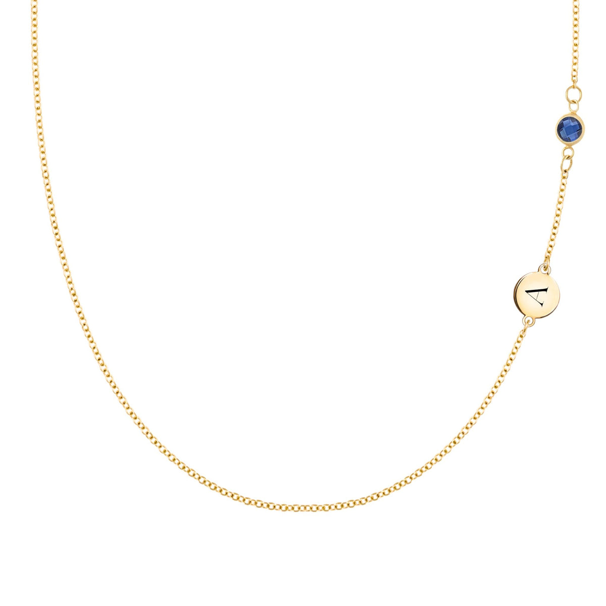 1 Letter & 1 Petite Sapphire Necklace in 14k Gold (September)