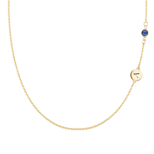 1 Letter & 1 Petite Sapphire Necklace in 14k Gold (September)