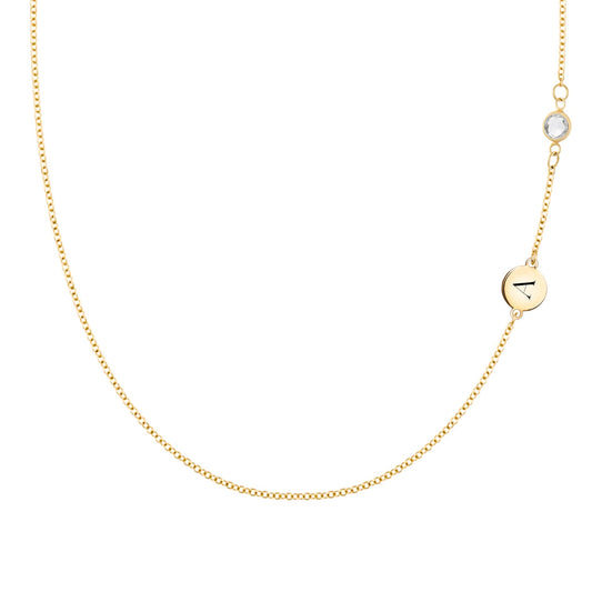 1 Letter & 1 Petite White Topaz Necklace in 14k Gold (April)