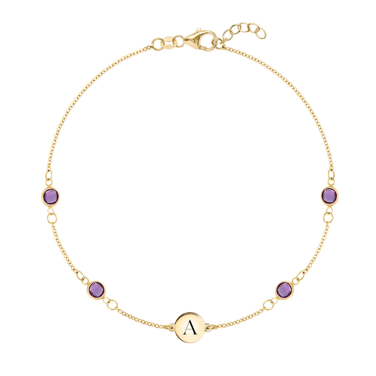 1 Letter & 4 Petite Amethyst Bracelet in 14k Gold (February)