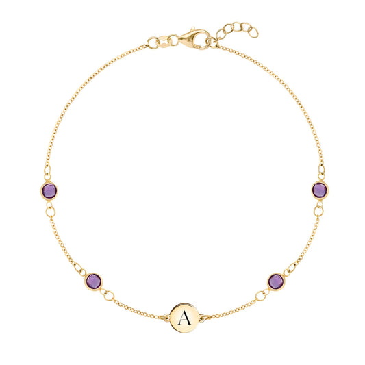 1 Letter & 4 Petite Amethyst Bracelet in 14k Gold (February)