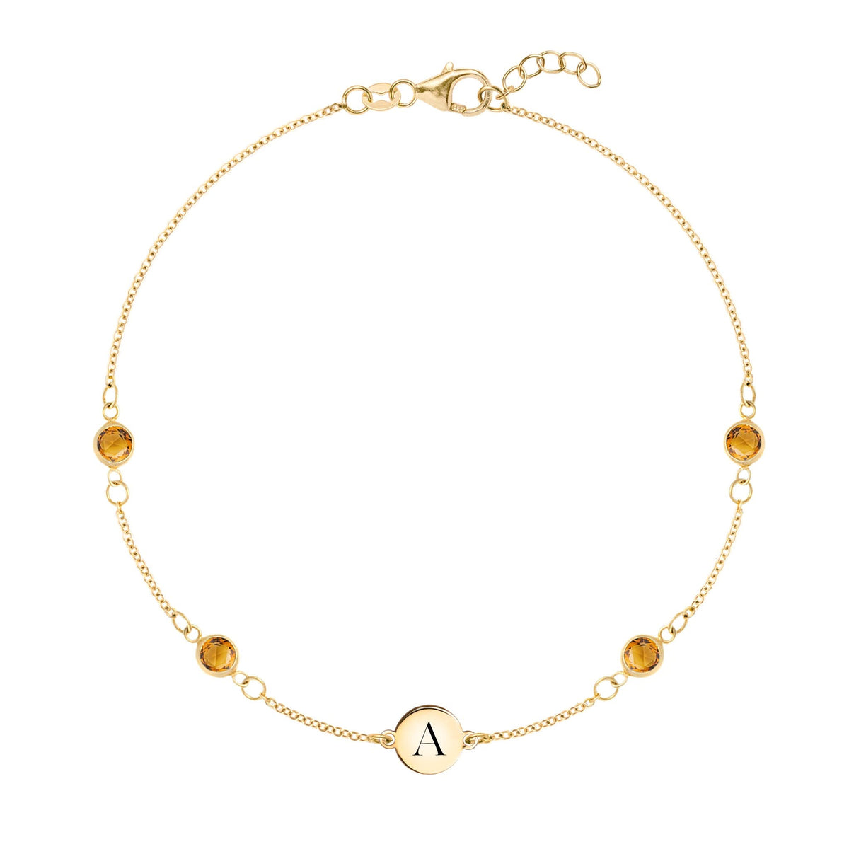 1 Letter & 4 Petite Citrine Bracelet in 14k Gold (November)