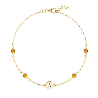 1 Letter & 4 Petite Citrine Bracelet in 14k Gold (November)
